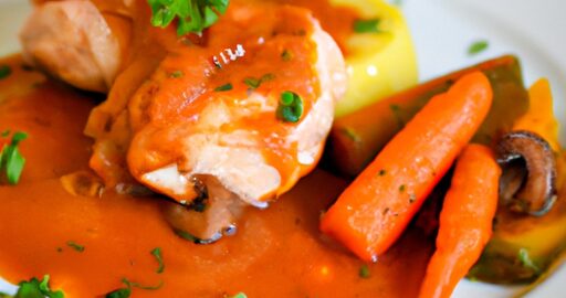 Kuřecí marsala s hranolkami.