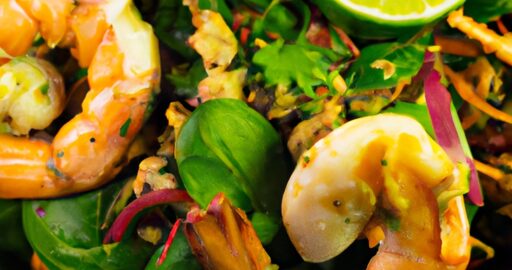 Indonéský nudlový salát s krevetami.