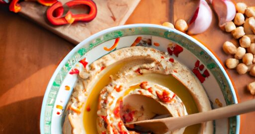 Hummus s kuřecím masem a piniovými oříšky