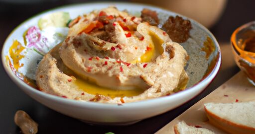 Hummus s grilovanými paprikami a chlebem