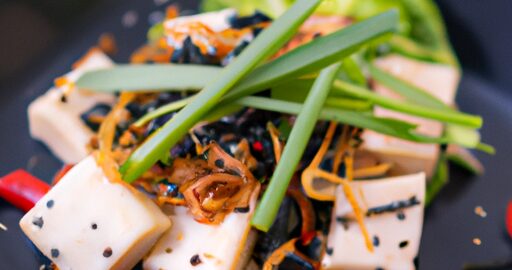 Tofu s kousky zeleniny.