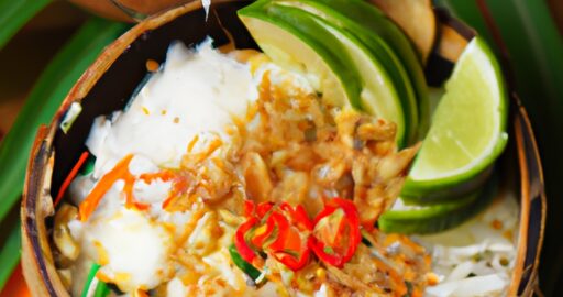 Indonéská kokosová polévka s kuřecím masem.