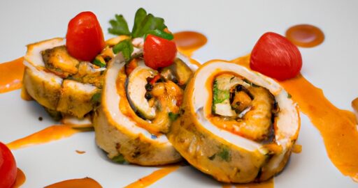 Kuřecí roláda s broskvemi a sýrem