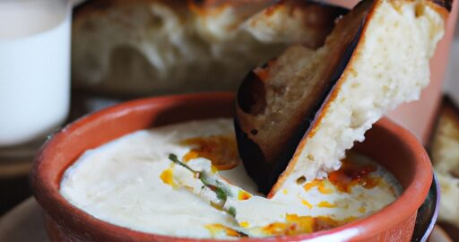 Hašená rajčatová polévka s křupavým chlebem.