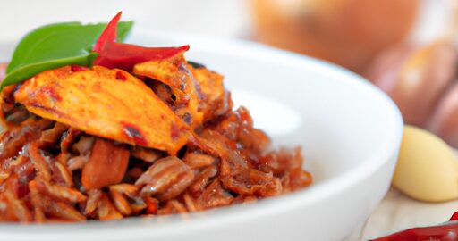 Kuřecí sambal s rýží.