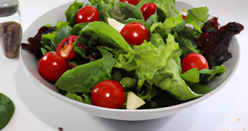 Sýrový listový salát s rajčaty.