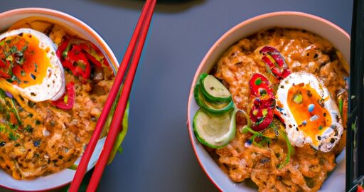 Ramen s vajíčkem a kimchi.