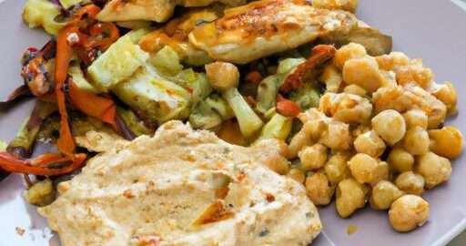 Kuře s humusem a grilovanou zeleninou