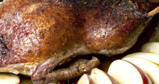 Pečená kachna plněná jablky a uzeným masem