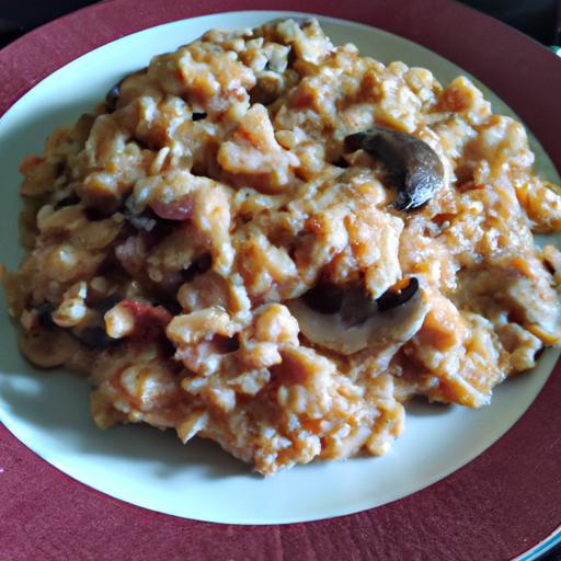 Risotto s houbami a španělským klobásou