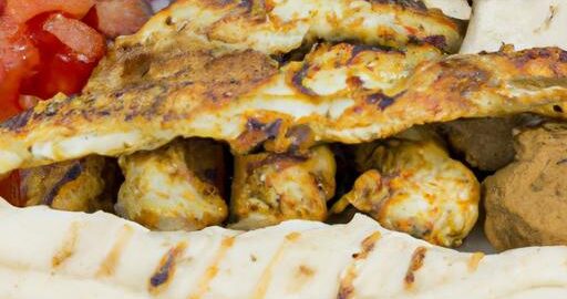 Kuřecí kebab s hummusem a pitou