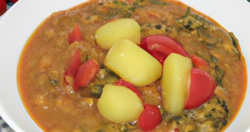 Rajčatový dahl se špenátem a bramborami