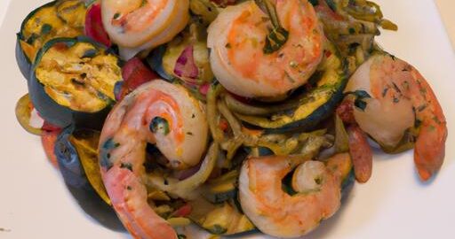 Ratatuille s grilovanými krevetami a bylinkovým pestem