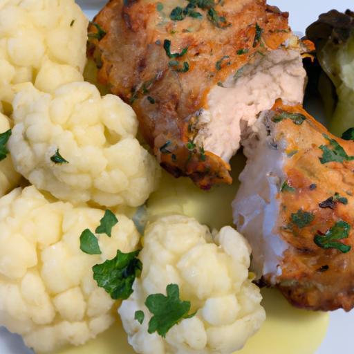 Rybí karbanátek s květákem a šťouchanými brambory