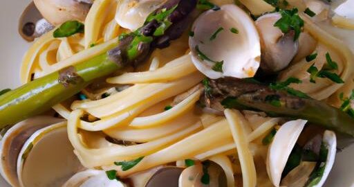 Linguine s vongolem a chřestem