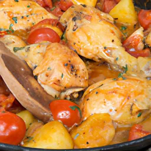 Kuře s bramborem a rajčaty