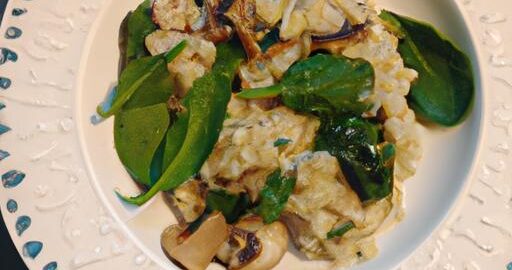 Veganské rizoto s houbami a špenátem