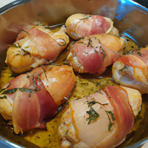 Kuře v bílém víně se slaninou