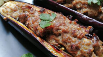 Zapečený lilek plněný masem