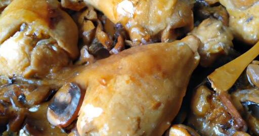 Kuře ve vínu a houbách