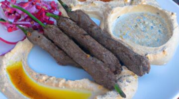 Kebab z jehněčího masa s hummus