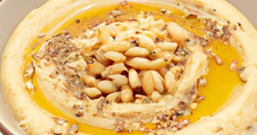 Hummus s olejem a piniovými oříšky