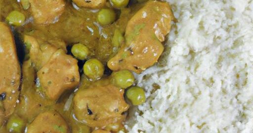 Kuře curry s rýží a hráškem