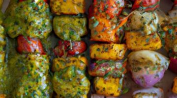 Grilované zeleninové špízy s bylinkovým dipem