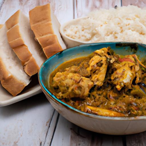 Kuřecí korma s rýží a chlebem