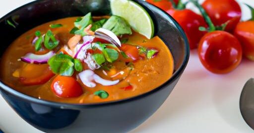 Rajčatová hrášková polévka s kokosovým mlékem