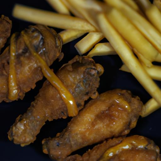 Smažené kuřecí křidélka s hranolkami