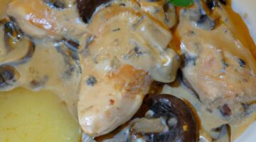 Kuře s houbovou omáčkou a brambory