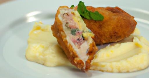 Kuřecí „cordon bleu“ s bramborovou kaší