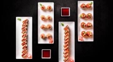 Sushi z lososa avokádem rice